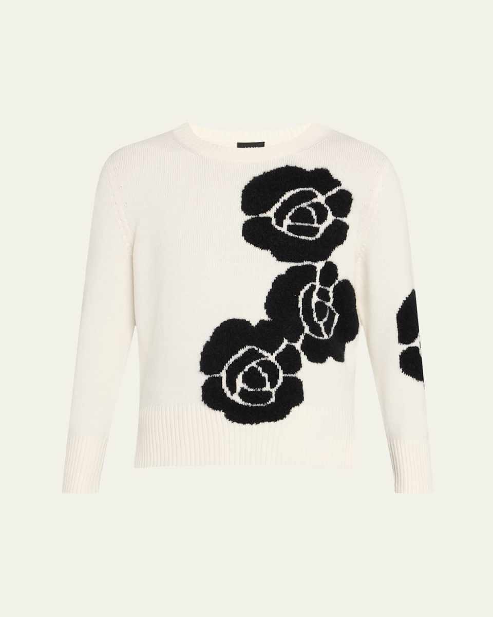 3D Anemone Cashmere-Silk Crewneck Sweater